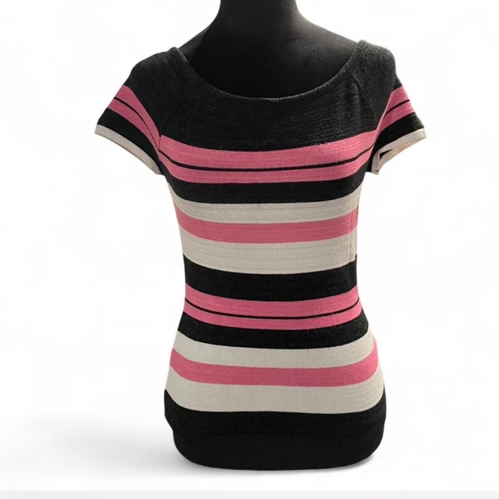 Great American sweater Striped Scoop-Neck Tank Top in Pink, Black & Cream